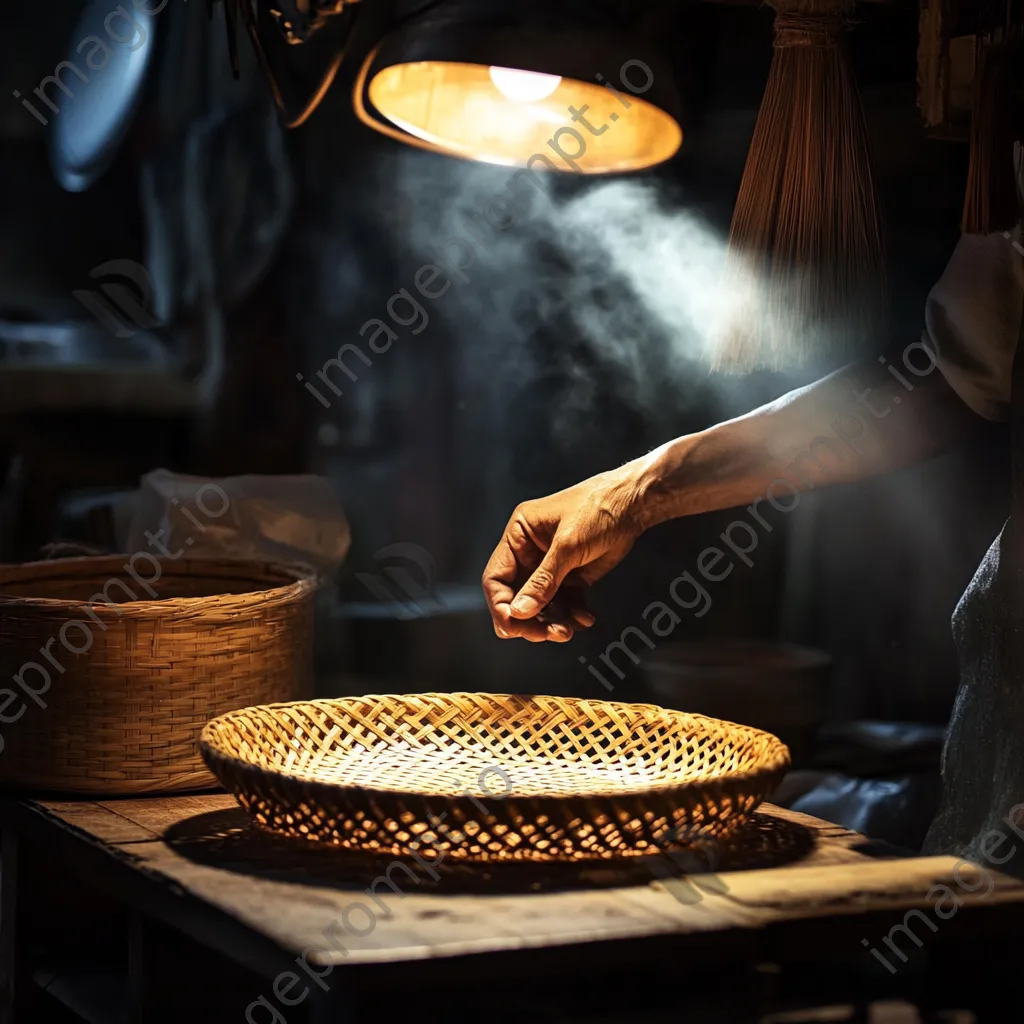 Beautifully woven basket illuminated on a table - Image 1