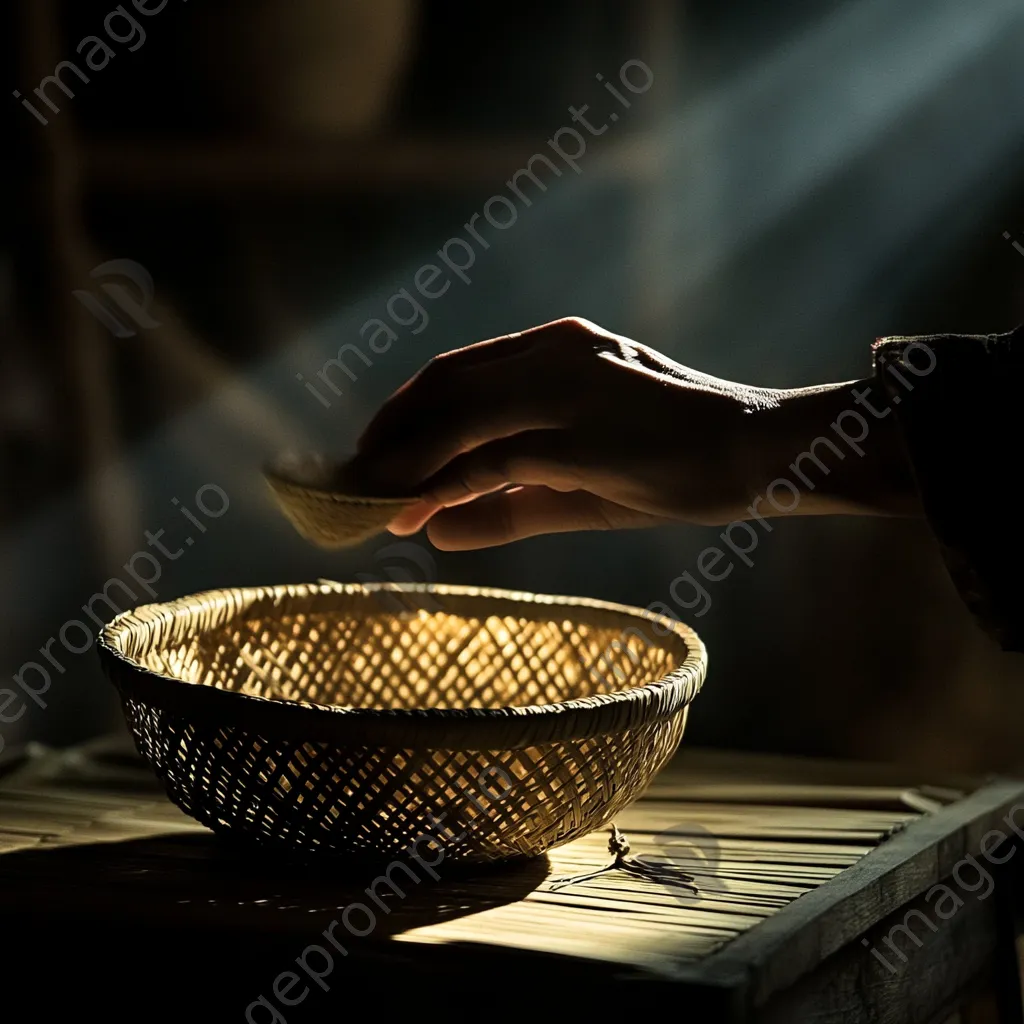 Beautifully woven basket illuminated on a table - Image 2