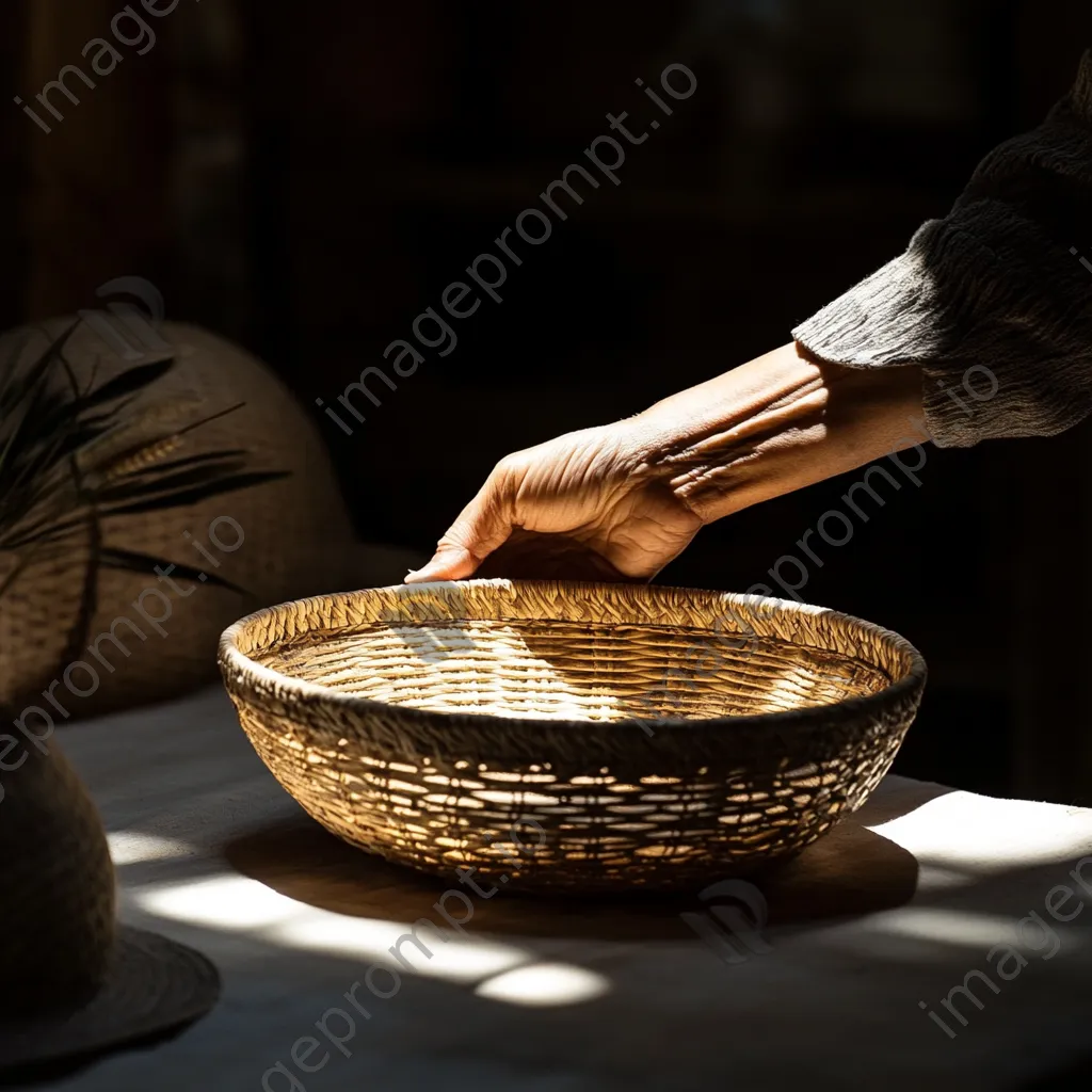 Beautifully woven basket illuminated on a table - Image 3