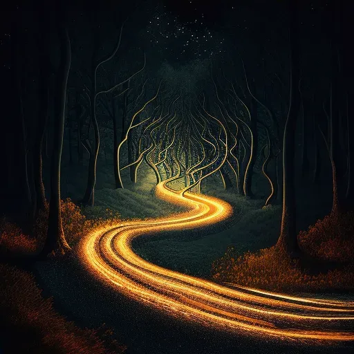 Two paths diverge in a mystical wood glowing with light in an image inspired by 