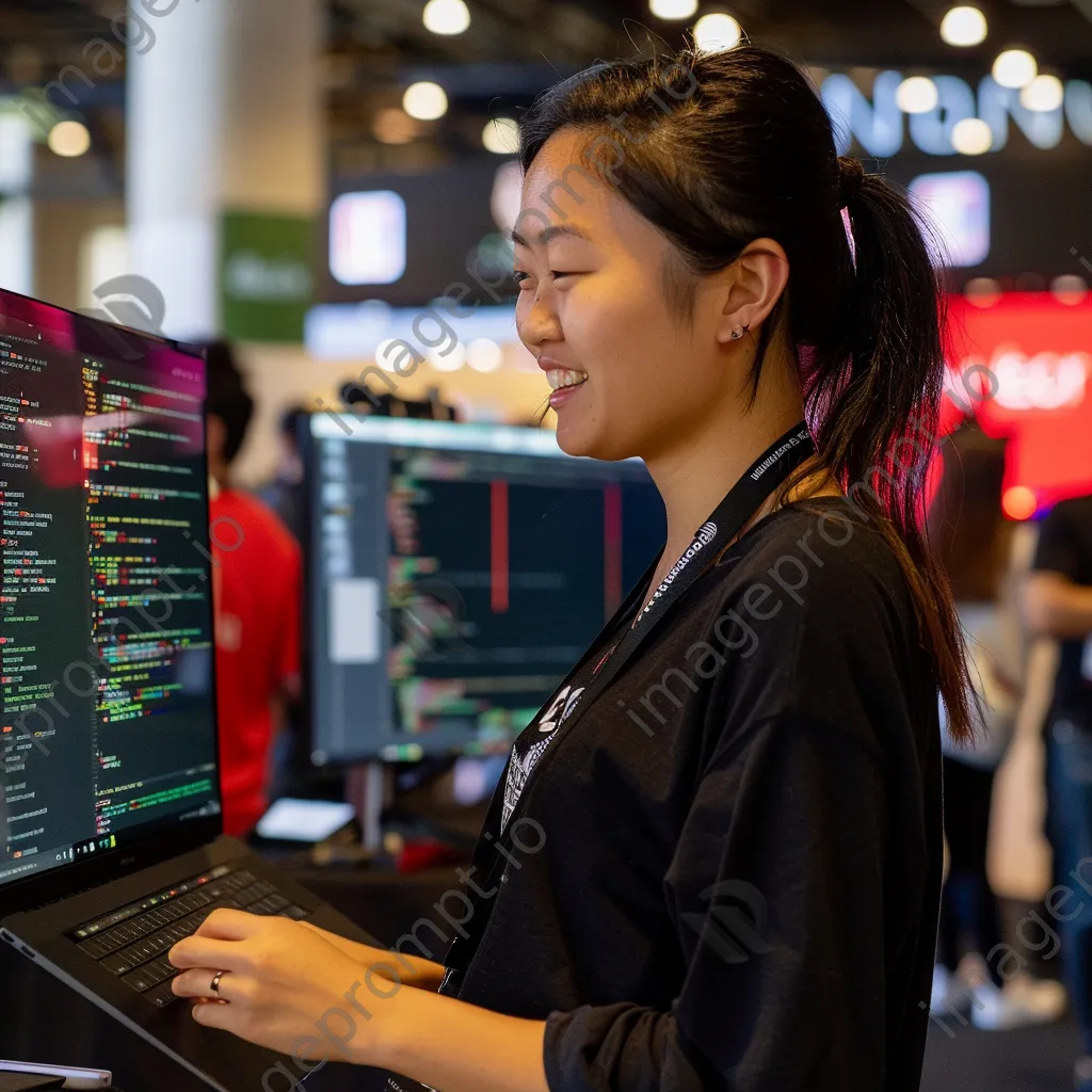 Programmer presenting her work at a tech conference. - Image 3