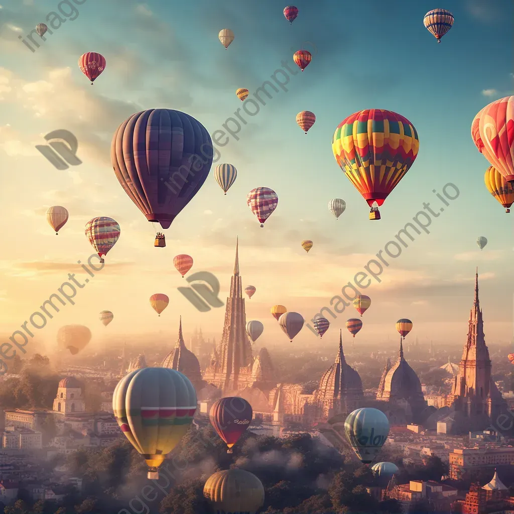 Hot air balloons above a city skyline during a celebration - Image 1