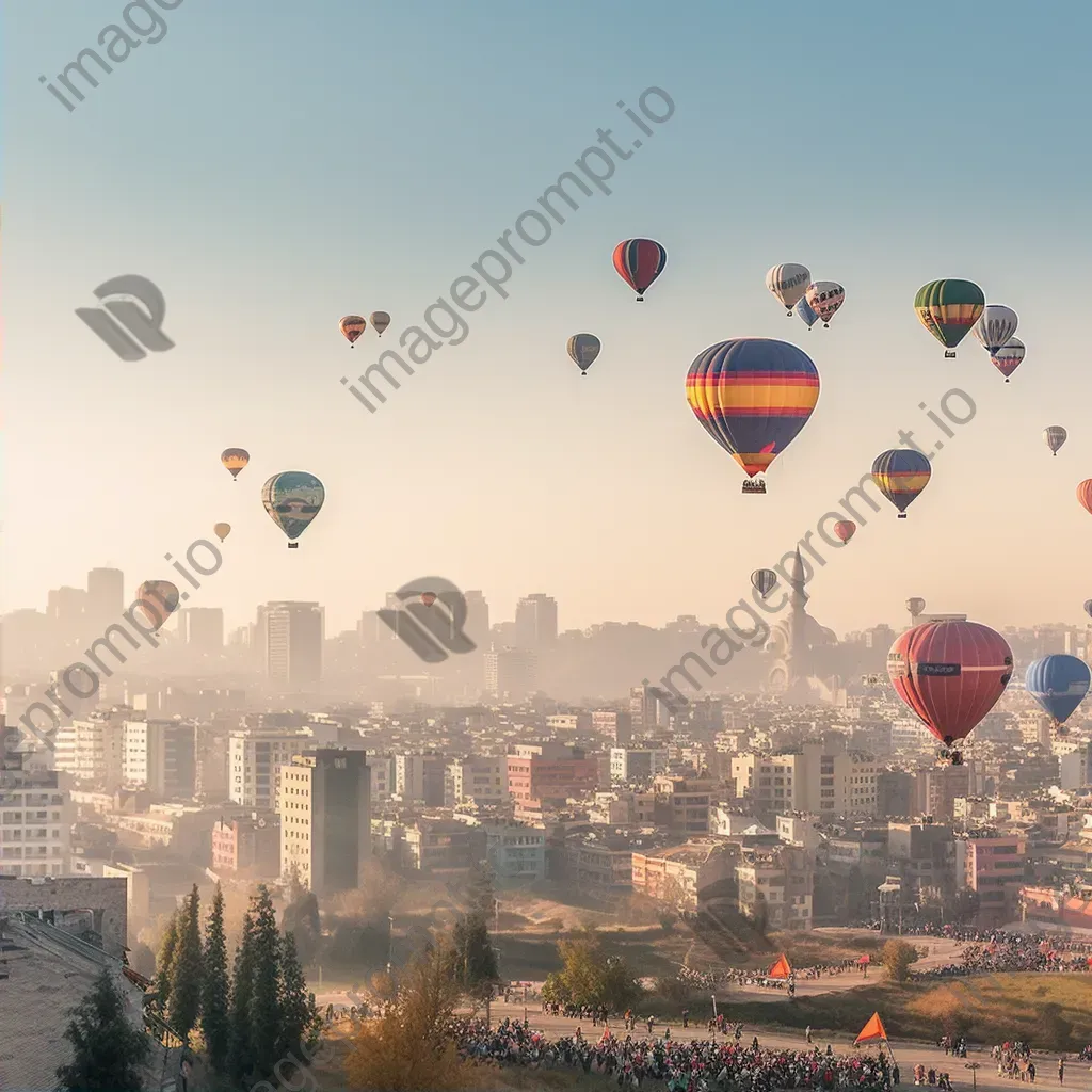 Hot air balloons above a city skyline during a celebration - Image 2