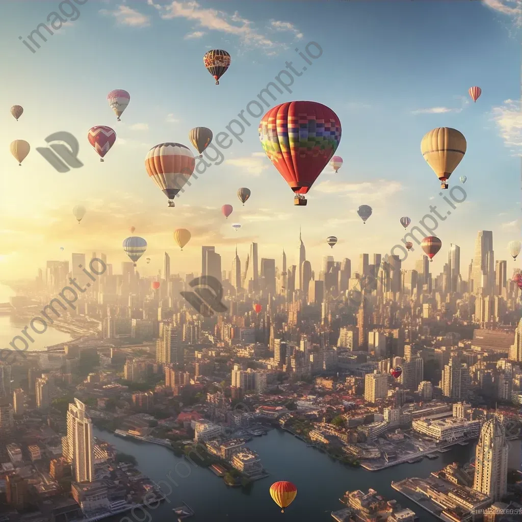 Hot air balloons above a city skyline during a celebration - Image 3