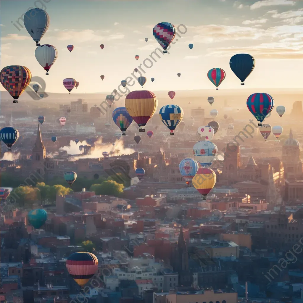 Hot air balloons above a city skyline during a celebration - Image 4