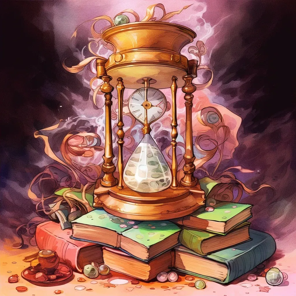 Hourglass next to a stack of books symbolizing time and wisdom accumulation - Image 2