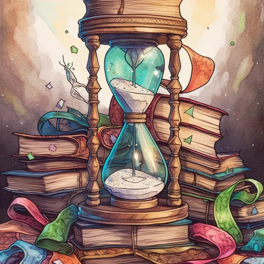 Hourglass next to a stack of books symbolizing time and wisdom accumulation - Image 3