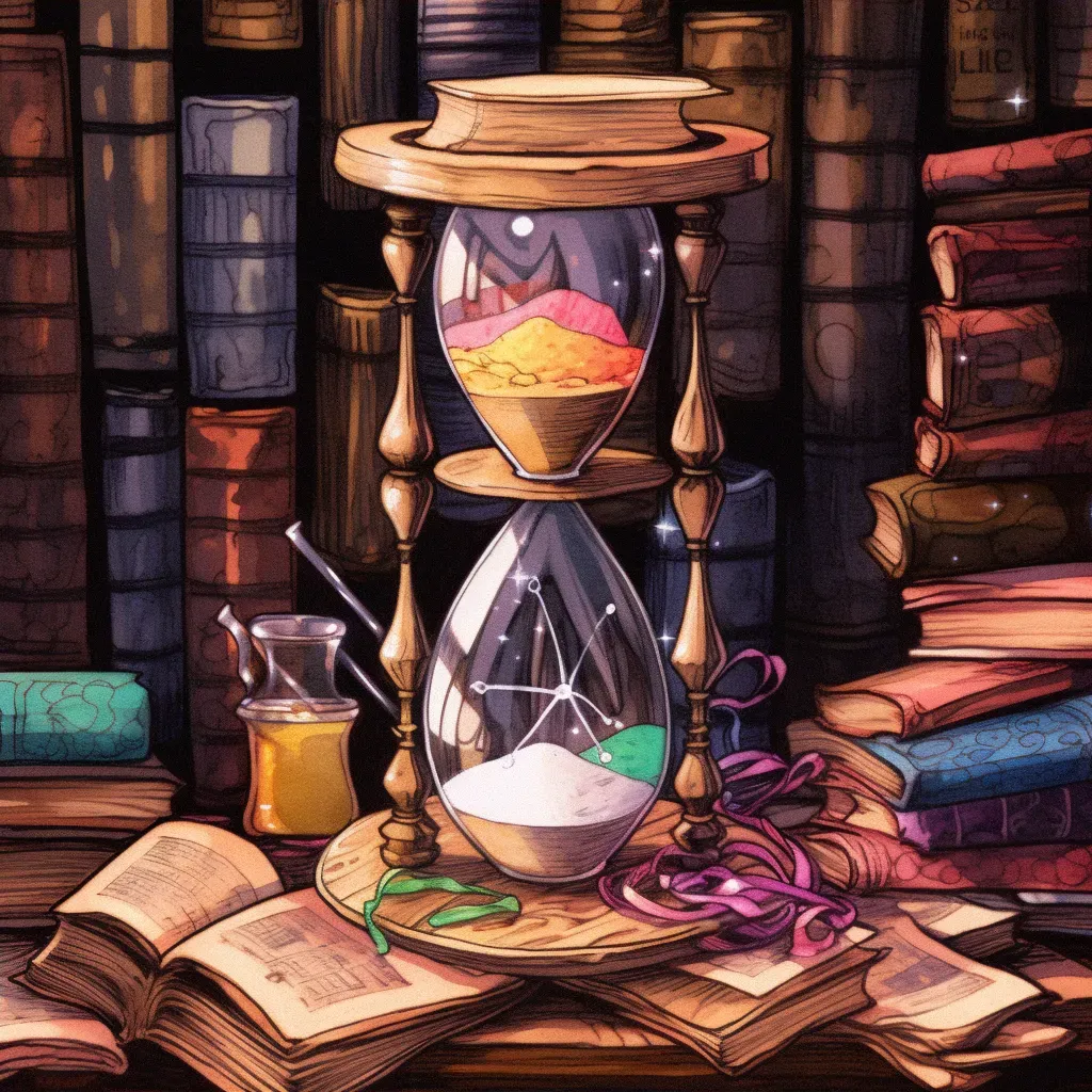 Hourglass next to a stack of books symbolizing time and wisdom accumulation - Image 4