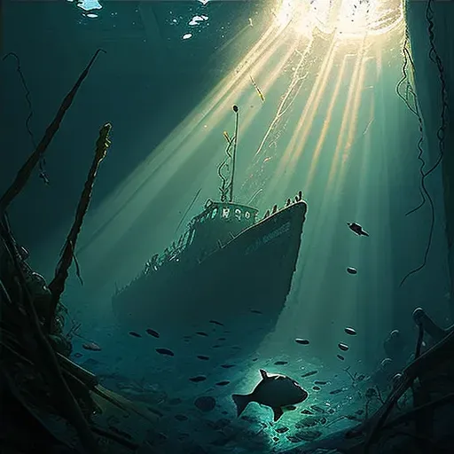 Lonely shipwreck with curious fish and sunlight in sea - Image 4