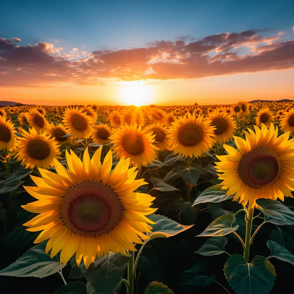 A stunning sunflower field at sunset - Image 1