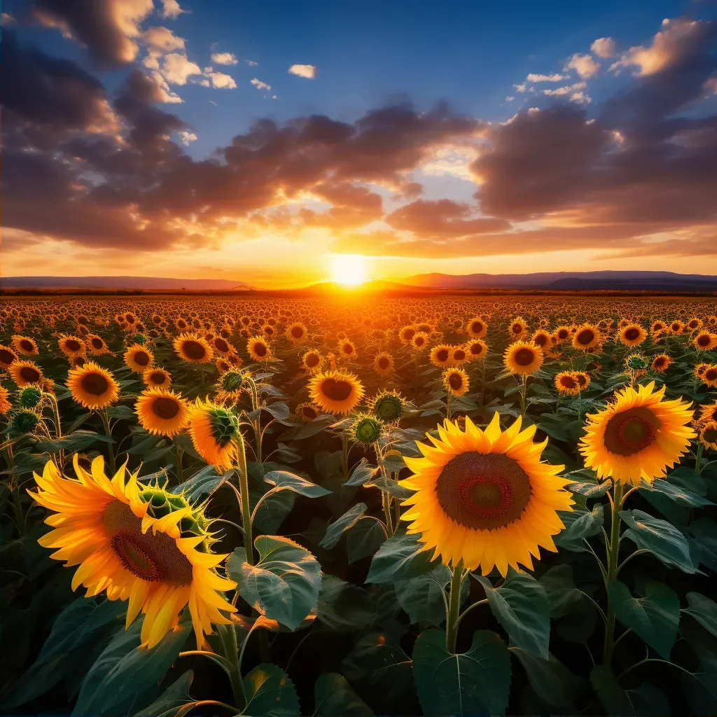 A stunning sunflower field at sunset - Image 2