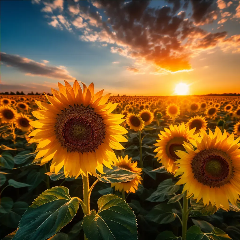 Sunset in Sunflower Field