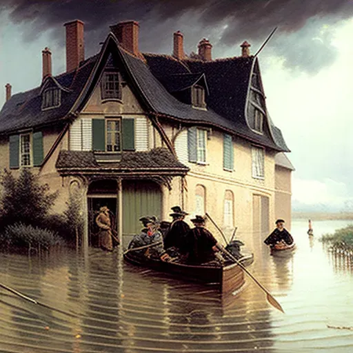 Countryside village flood with houses submerged - Image 4