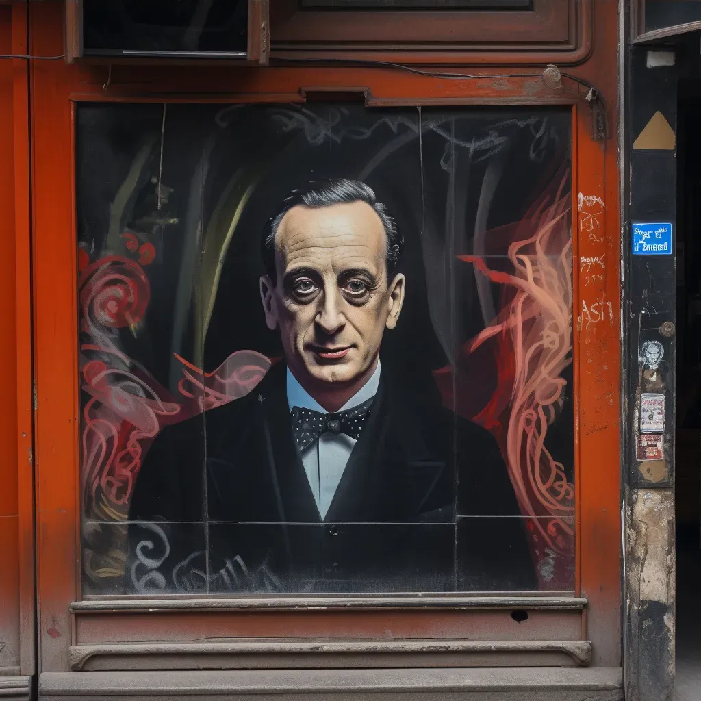 Detailed portrait of a famous figure painted on a closed storefront shutter - Image 3