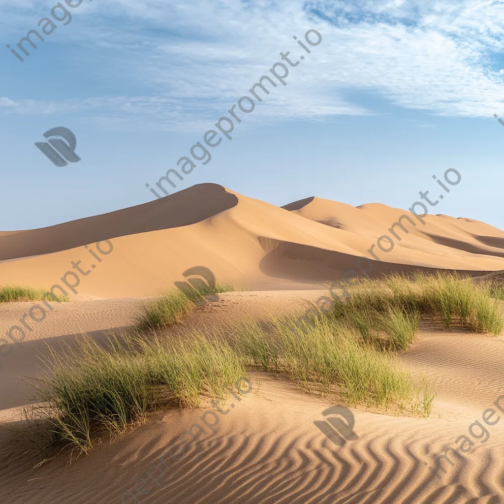 Expansive view of wind-sculpted sand dunes with grass - Image 3