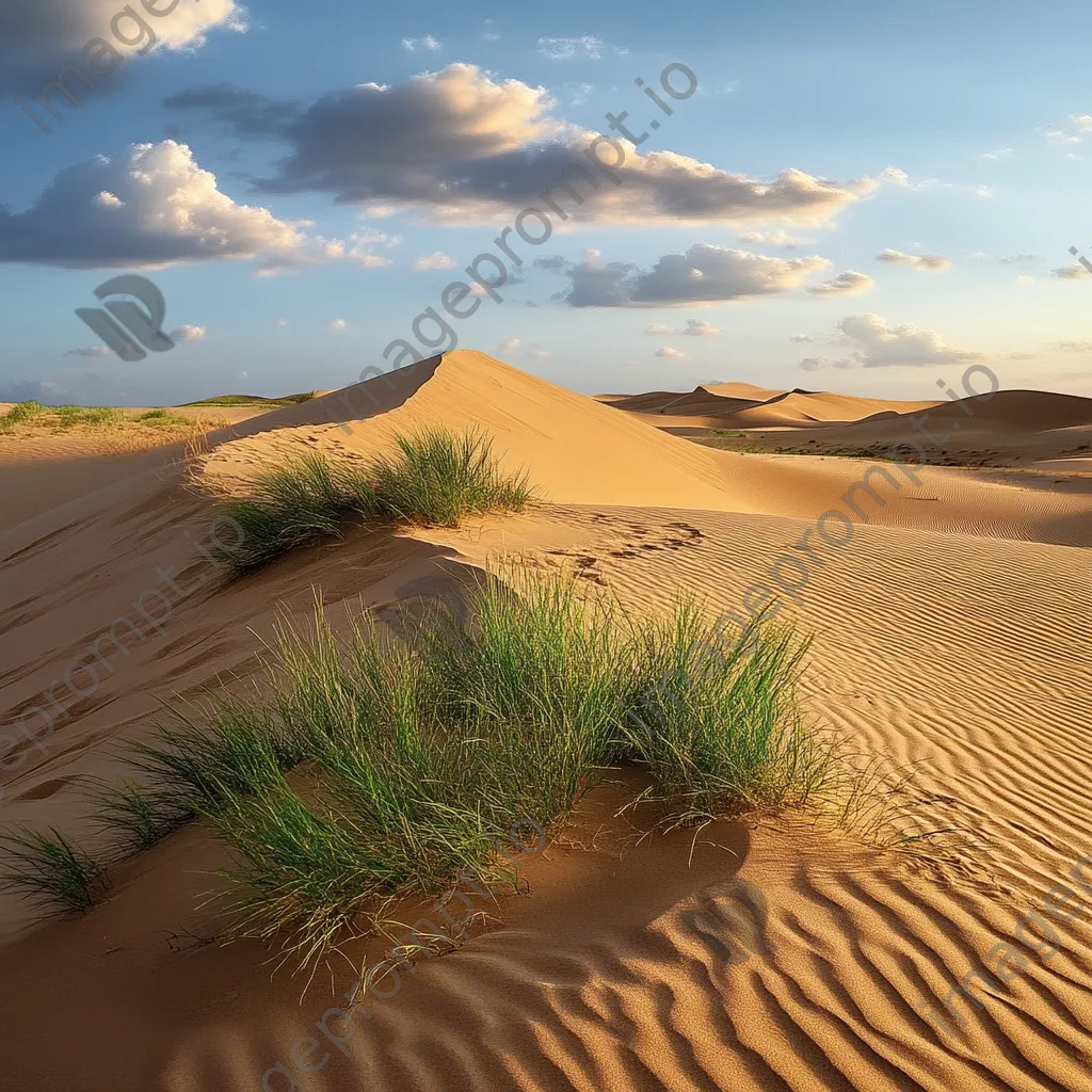 Expansive view of wind-sculpted sand dunes with grass - Image 4