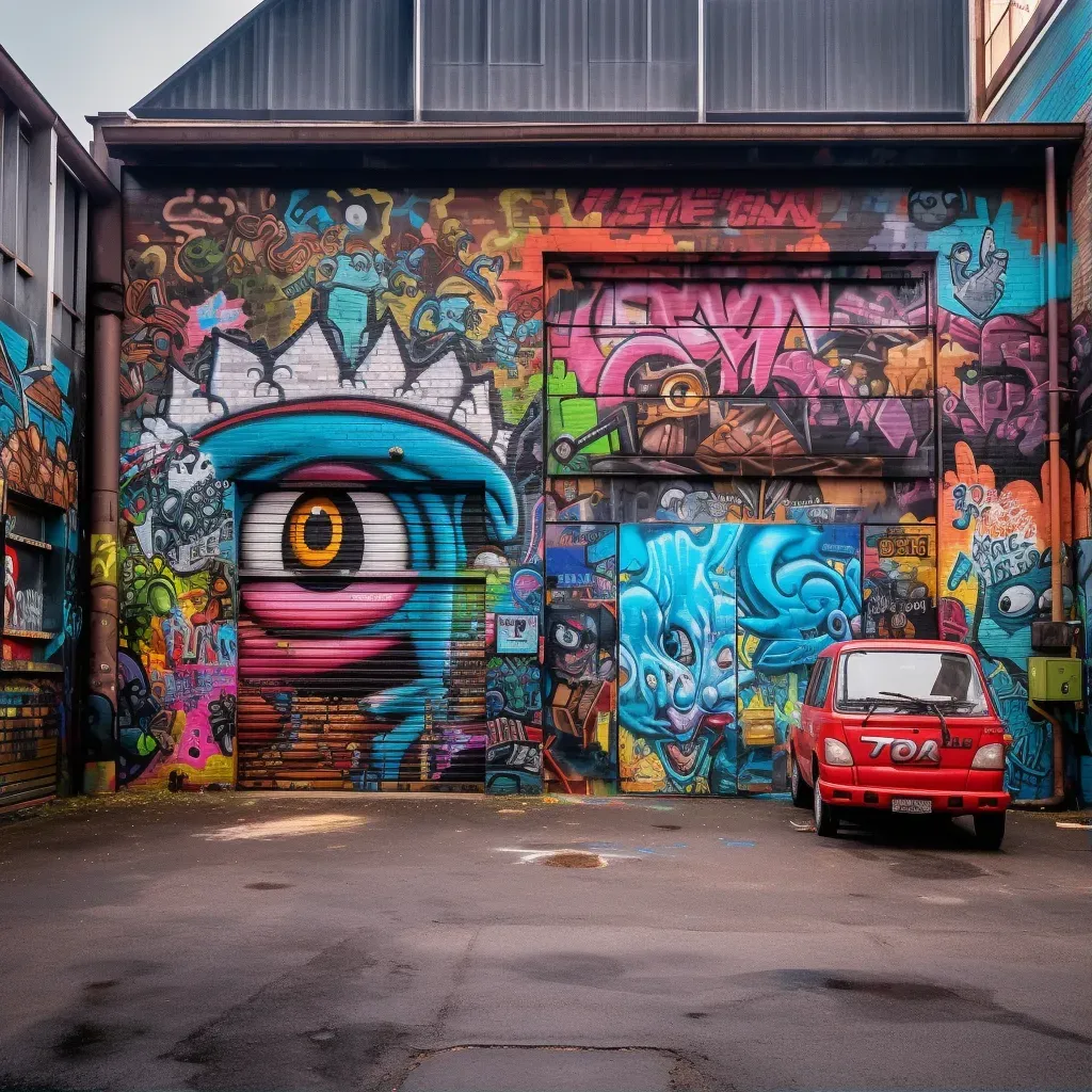 Converted warehouse exteriors with street art murals and industrial charm - Image 1