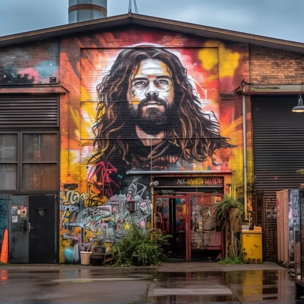 Converted warehouse exteriors with street art murals and industrial charm - Image 2