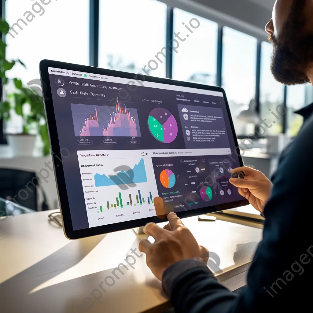 Professional using a transparent tablet displaying a cloud dashboard. - Image 3