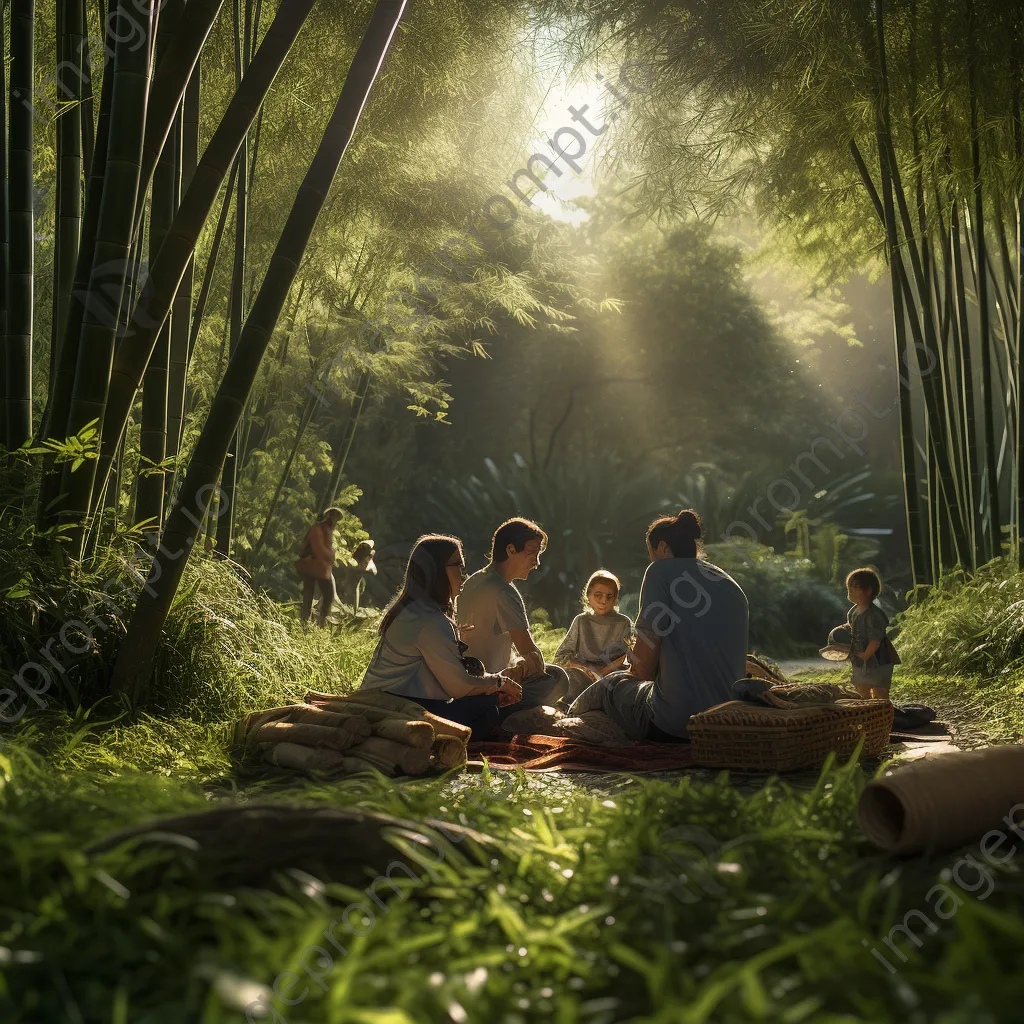 Family picnic surrounded by bamboo - Image 2