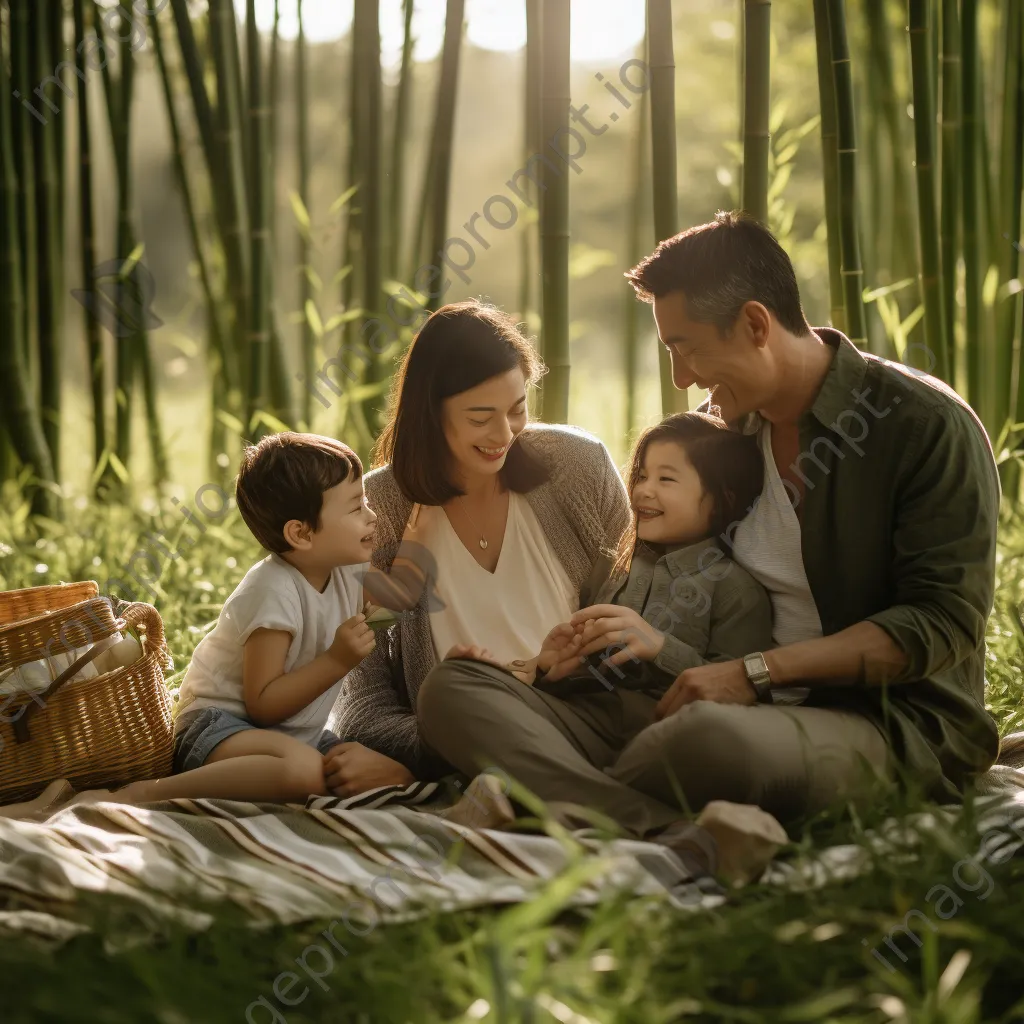 Family picnic surrounded by bamboo - Image 3