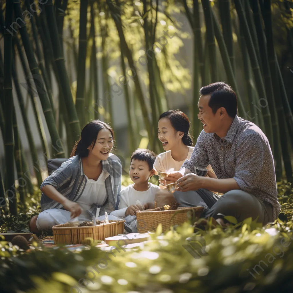 Family picnic surrounded by bamboo - Image 4