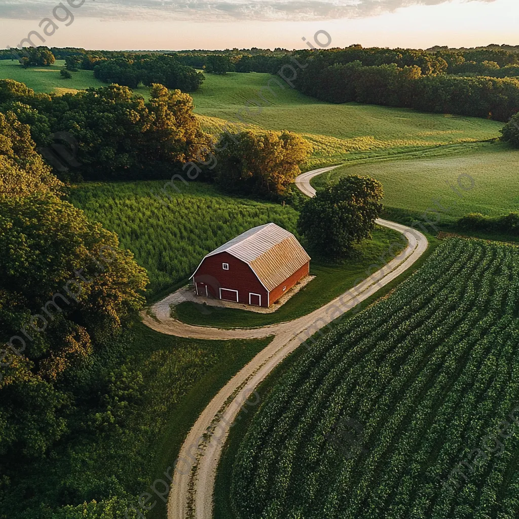 Aerial view of traditional barn in farmland - Image 1