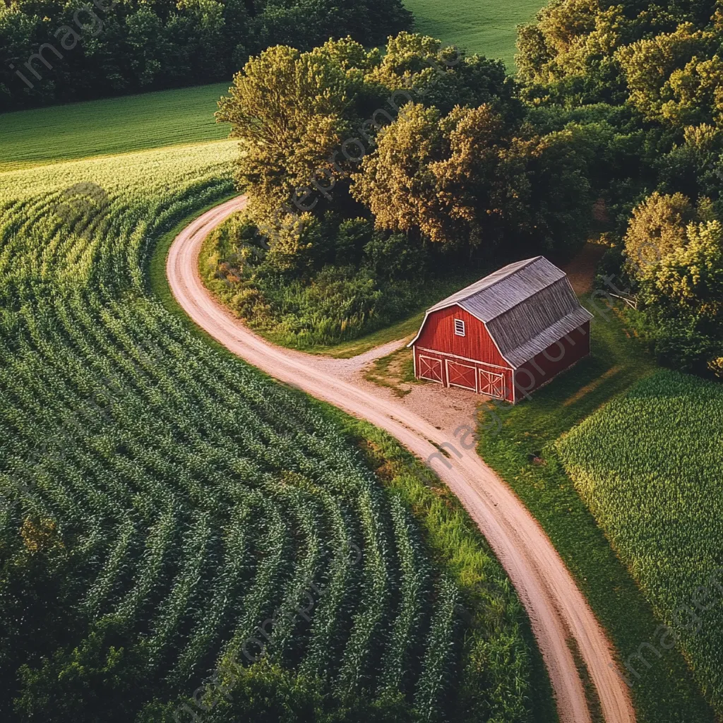 Aerial view of traditional barn in farmland - Image 2