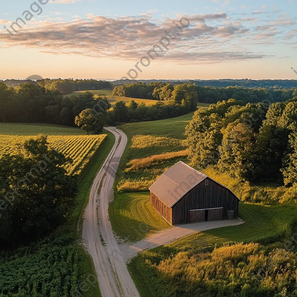 Aerial view of traditional barn in farmland - Image 3