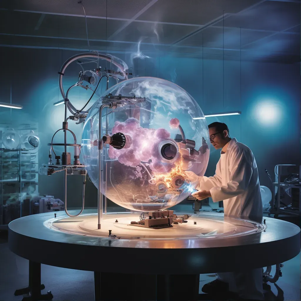 Digital art of a scientist examining an alien artifact in a high-tech lab - Image 1