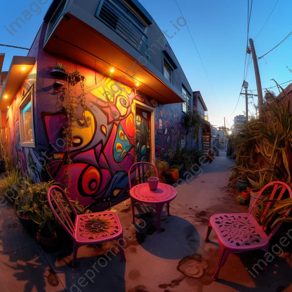 Colorful graffiti and plants in a whimsical urban setting - Image 1