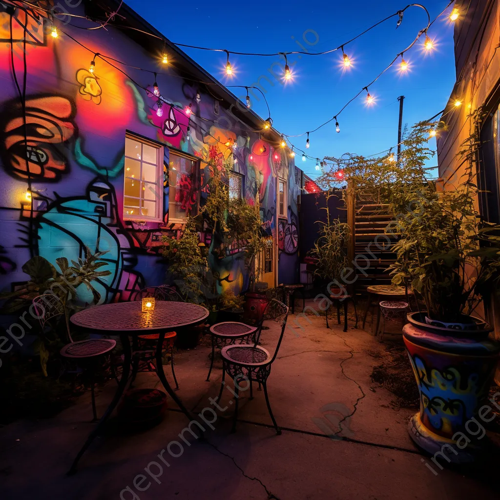 Colorful graffiti and plants in a whimsical urban setting - Image 2