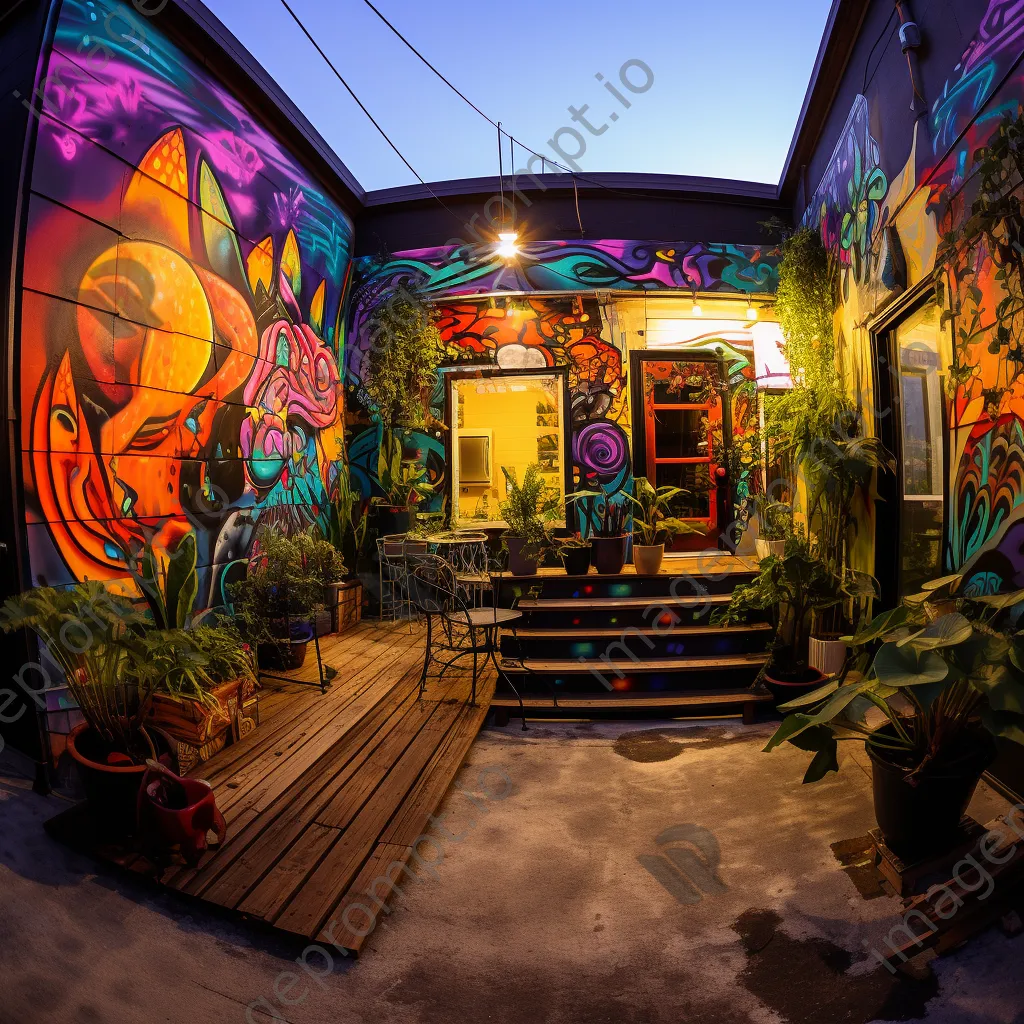 Colorful graffiti and plants in a whimsical urban setting - Image 3