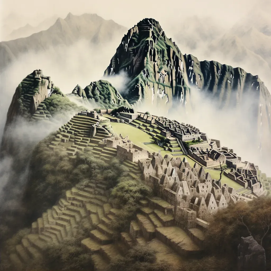 Panoramic view of mist-shrouded Machu Picchu in the Andes Mountains - Image 2