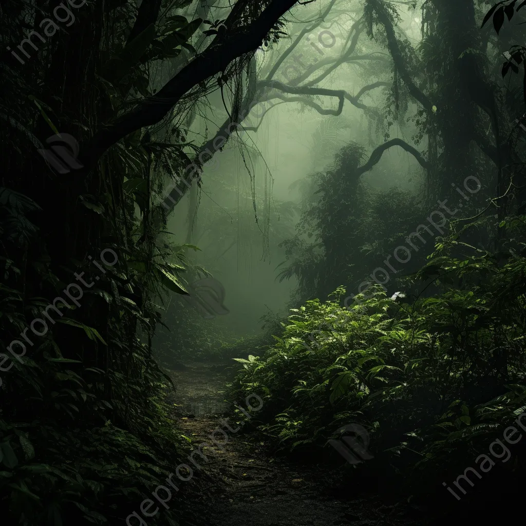 Misty jungle with ancient trees and hidden trails - Image 4