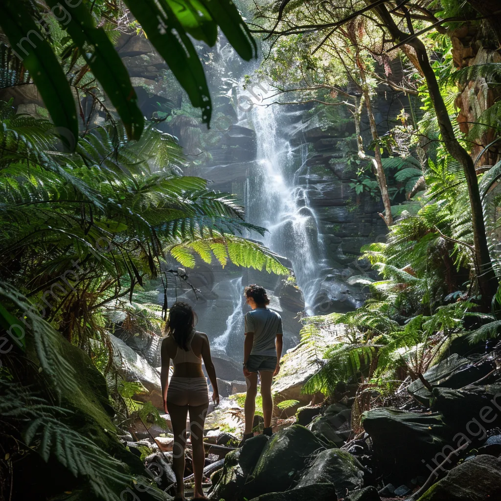 A couple standing in front of a hidden waterfall - Image 1