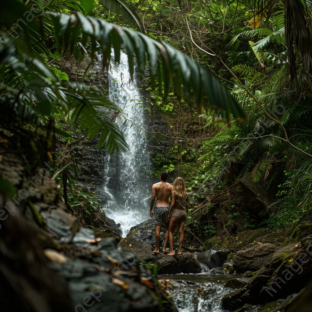 A couple standing in front of a hidden waterfall - Image 2