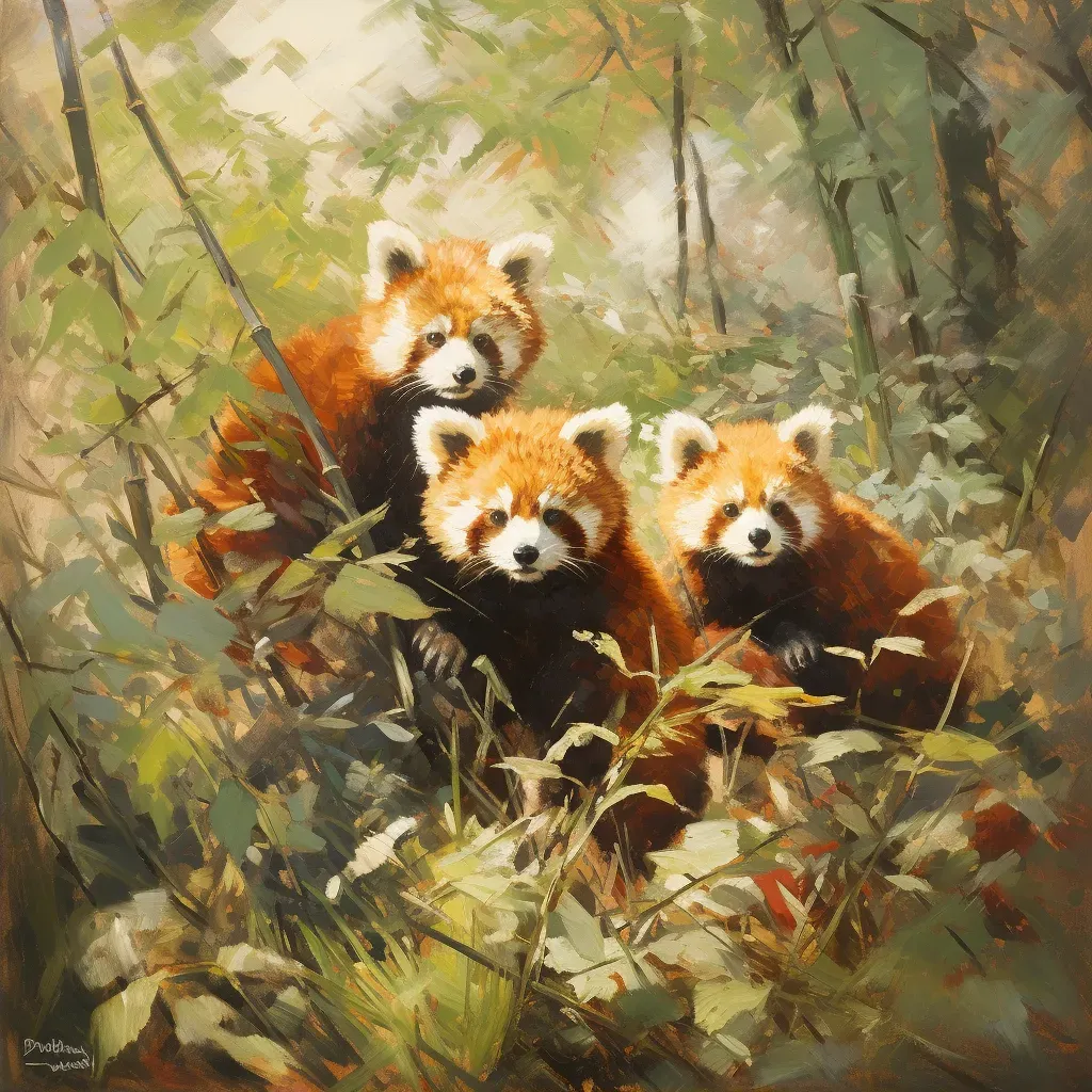 Red Pandas playing in bamboo forest under morning light - Image 2