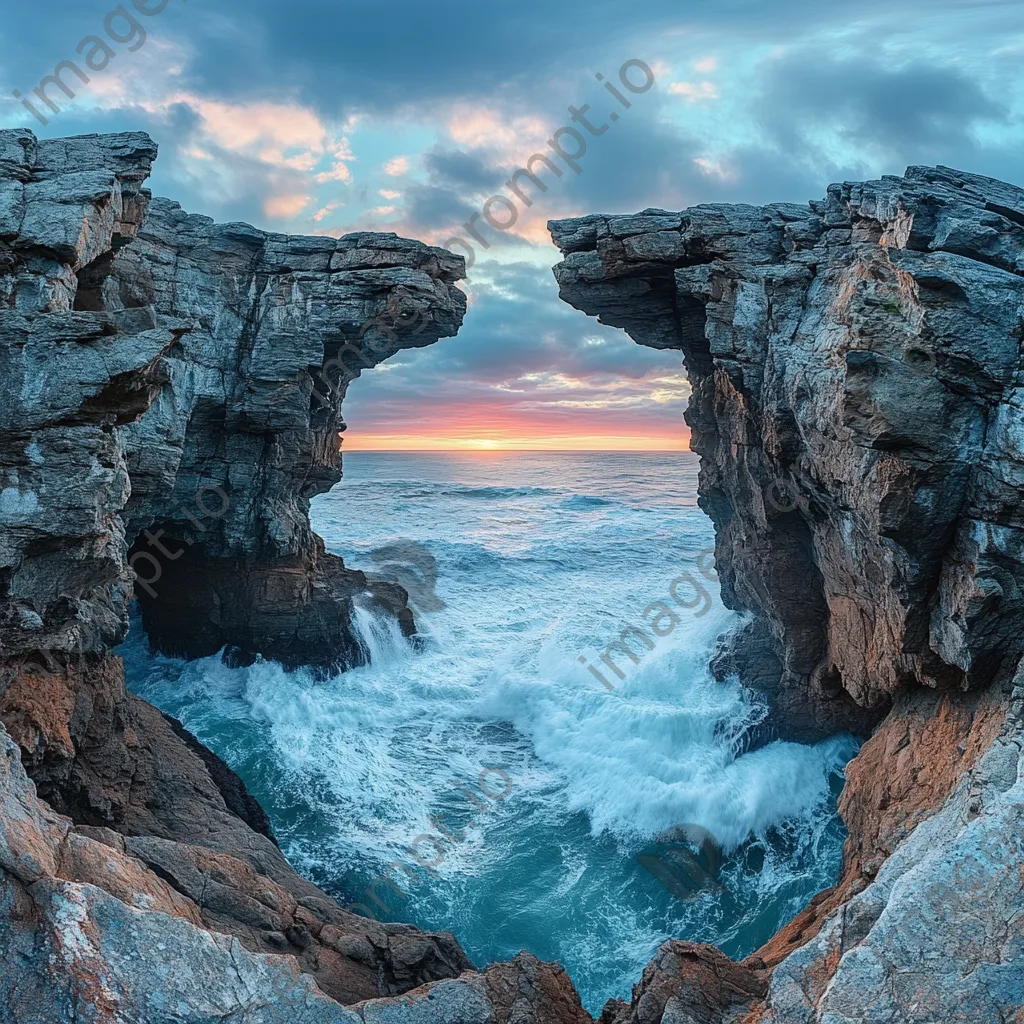 Rock arch on coast with waves at dawn - Image 3