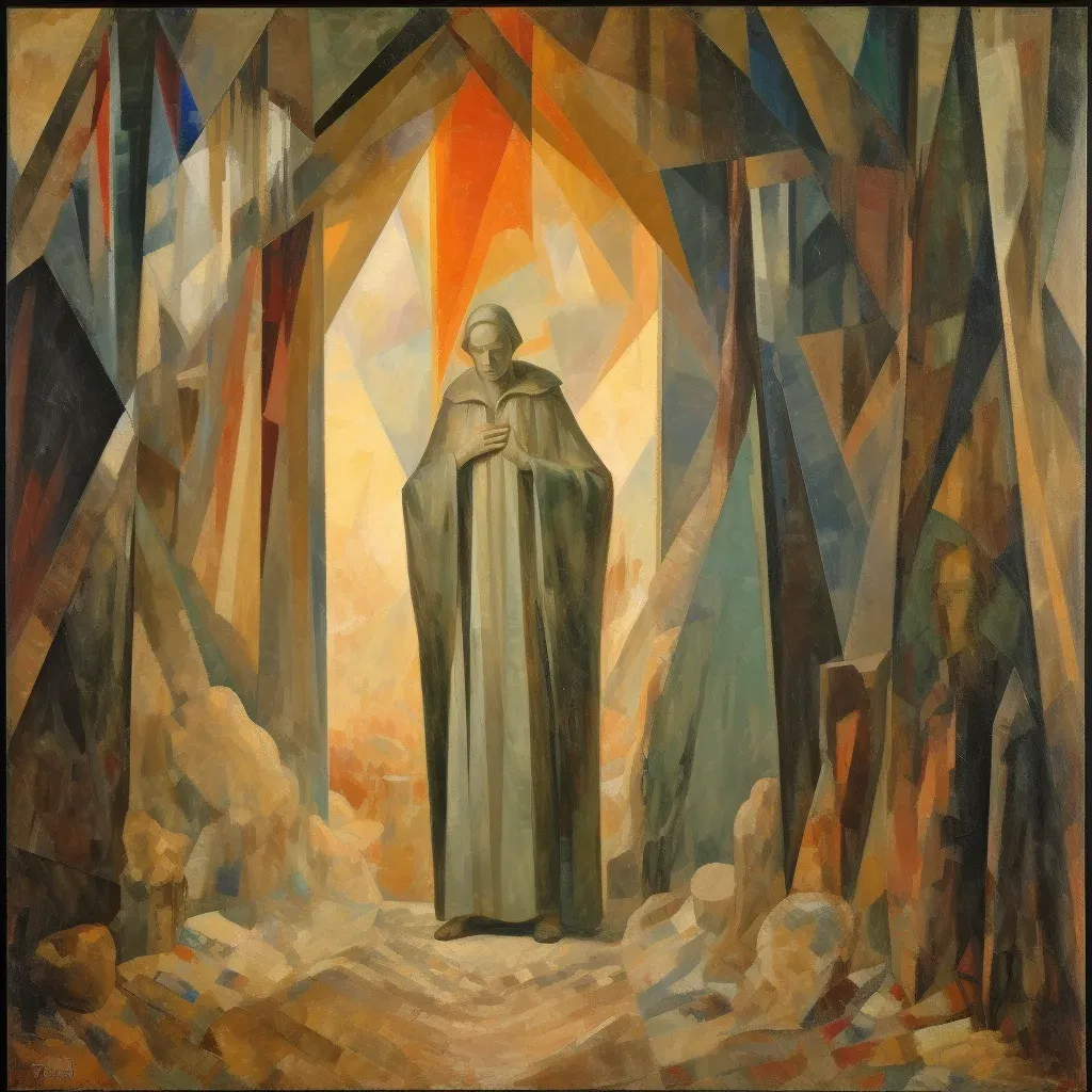 Image of a cloaked figure at the entrance of a crystal-filled cave - Image 3