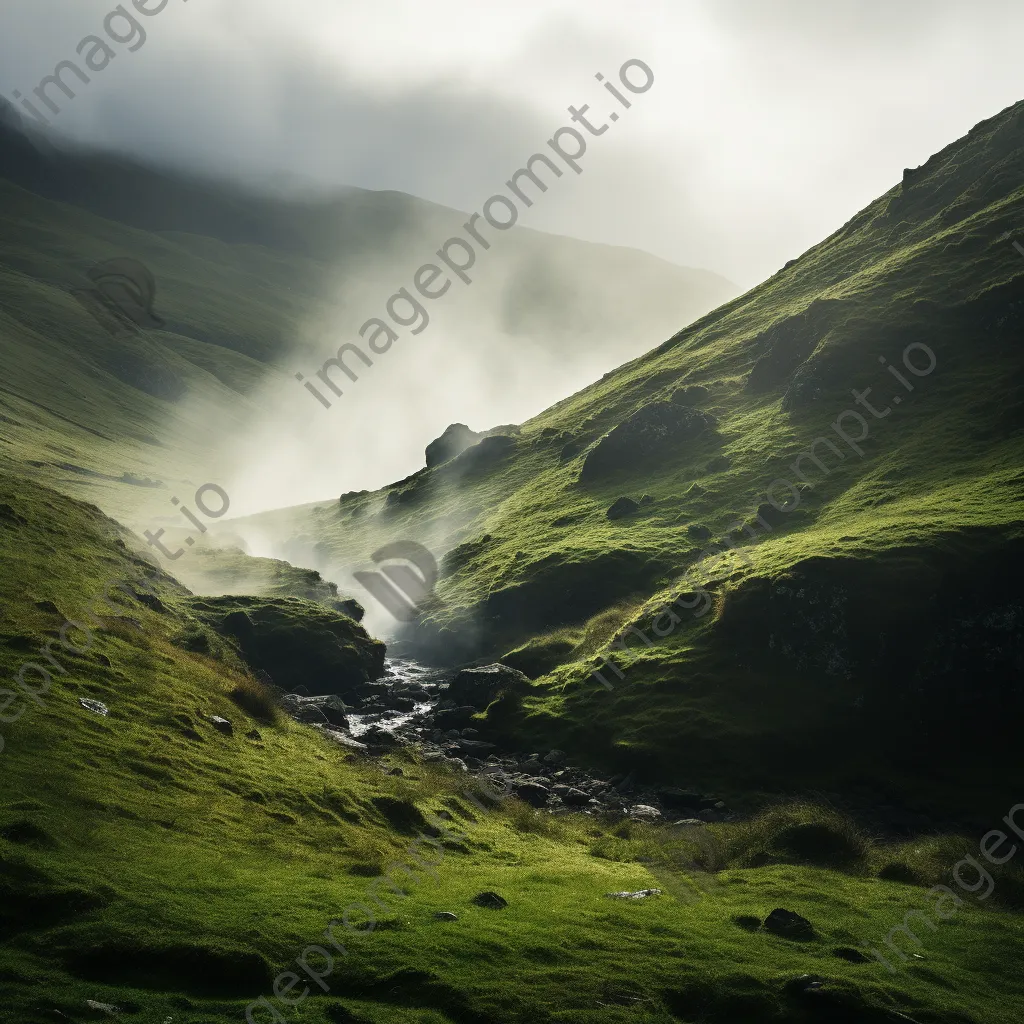 Traditional well surrounded by mist on a hillside - Image 1