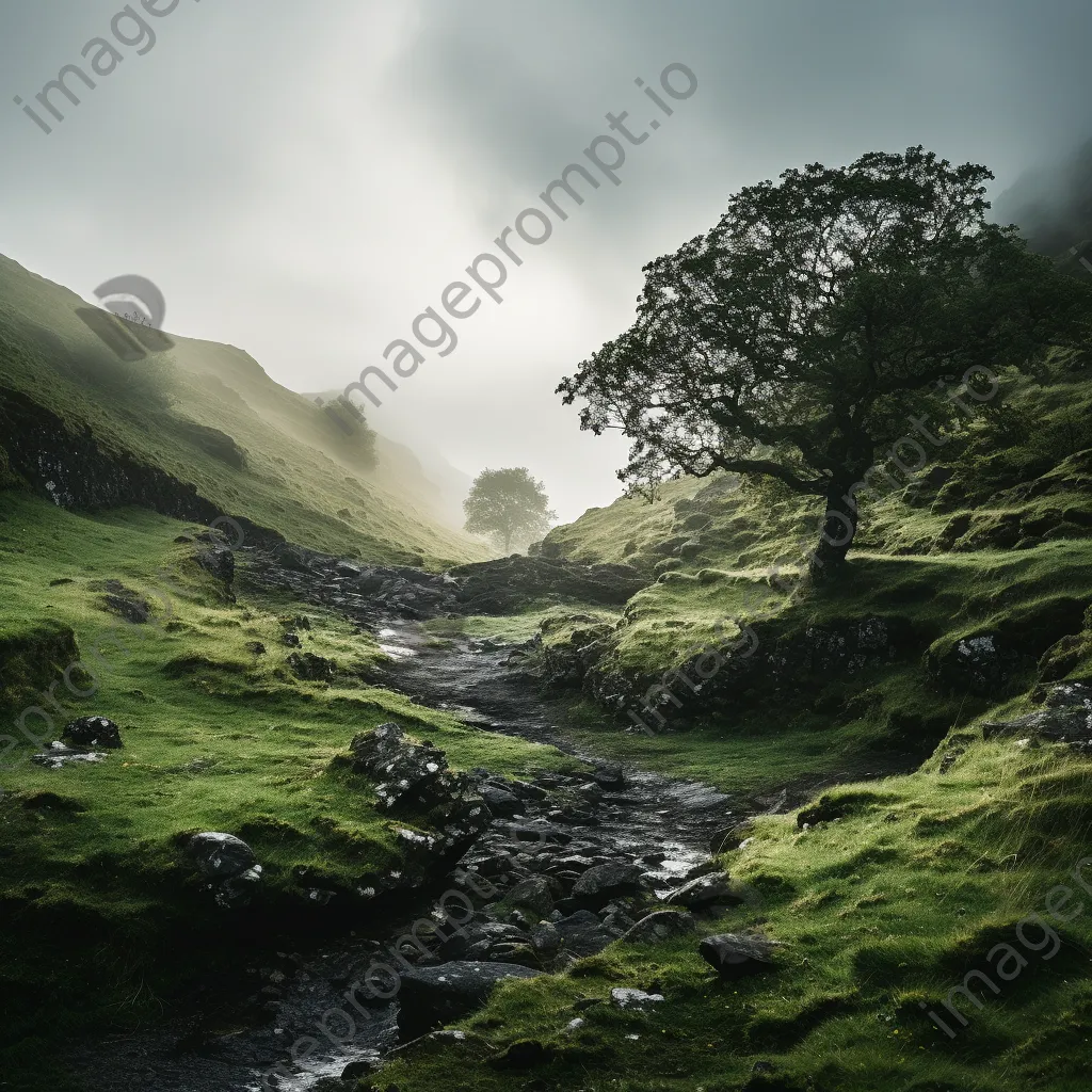 Traditional well surrounded by mist on a hillside - Image 3