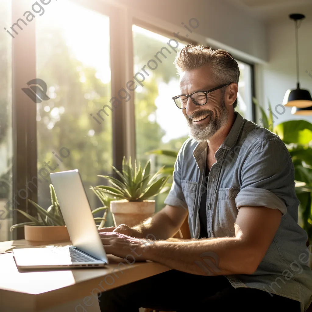 Man in living room having a virtual consultation - Image 3