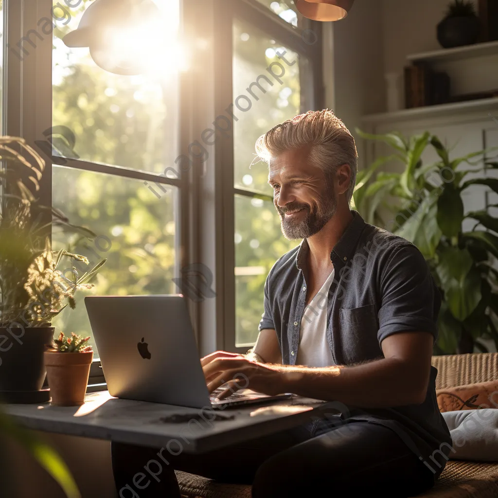 Man in living room having a virtual consultation - Image 4