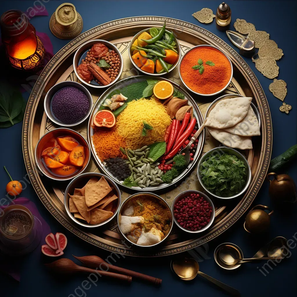 Indian Thali meal in low poly style inspired by Indian miniature paintings - Image 3