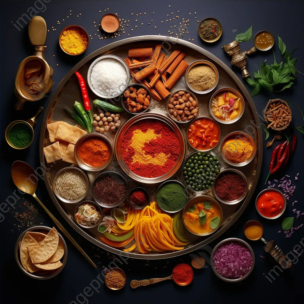 Indian Thali meal in low poly style inspired by Indian miniature paintings - Image 4