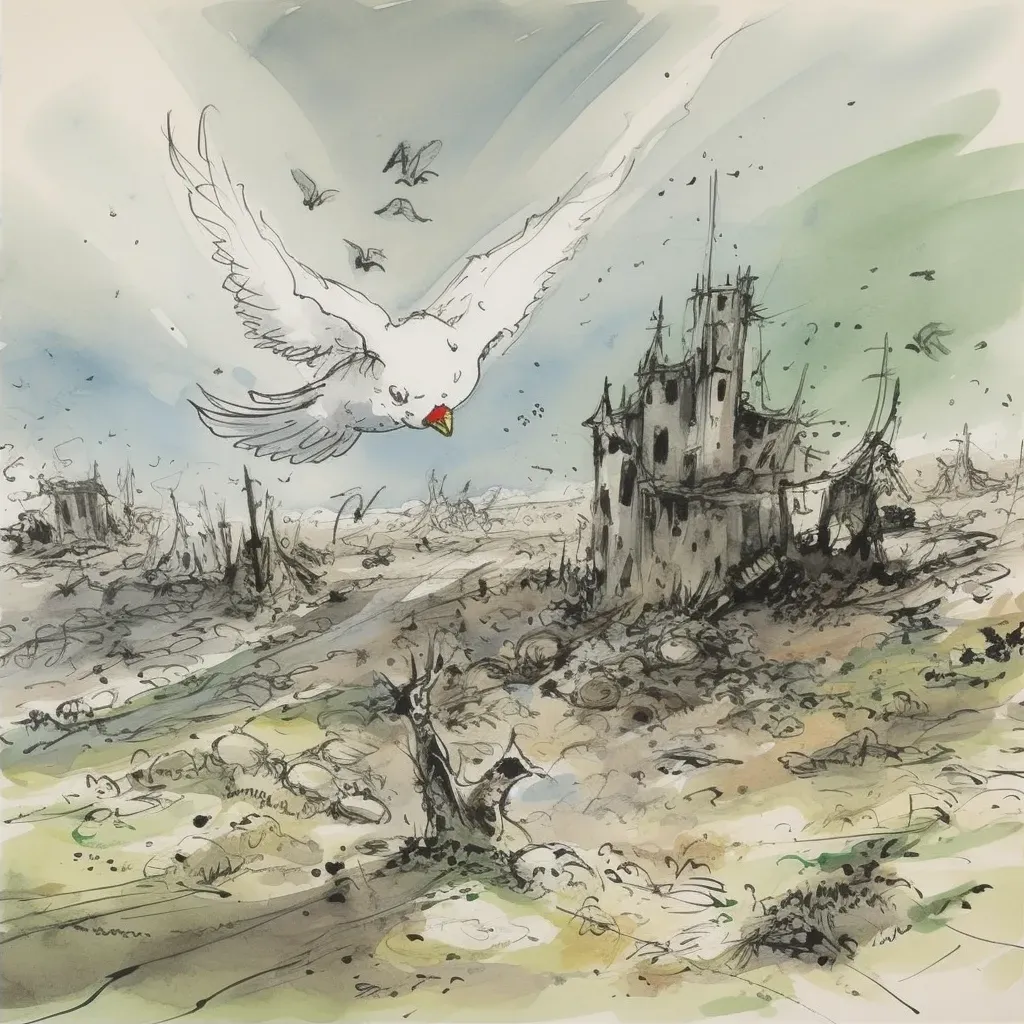 Dove flying over war-torn landscape symbolizing peace - Image 2