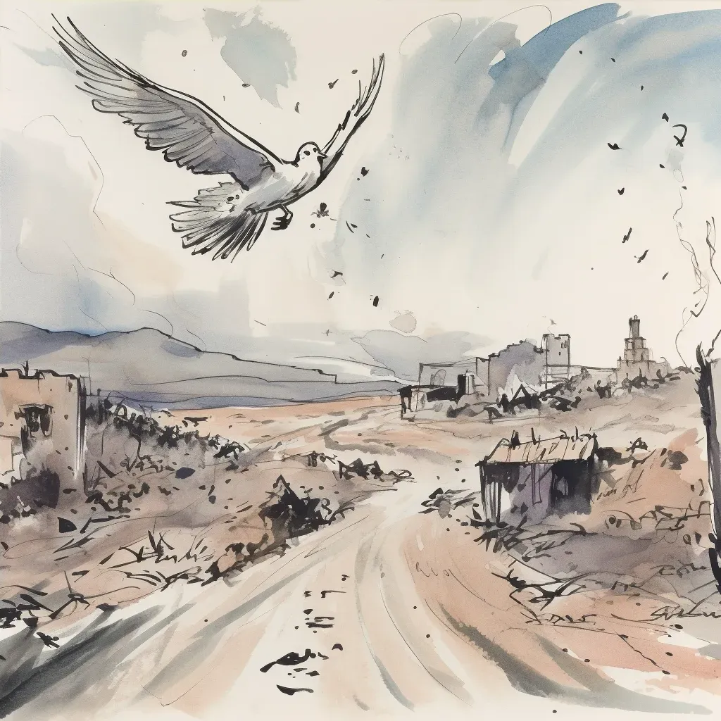 Dove flying over war-torn landscape symbolizing peace - Image 4