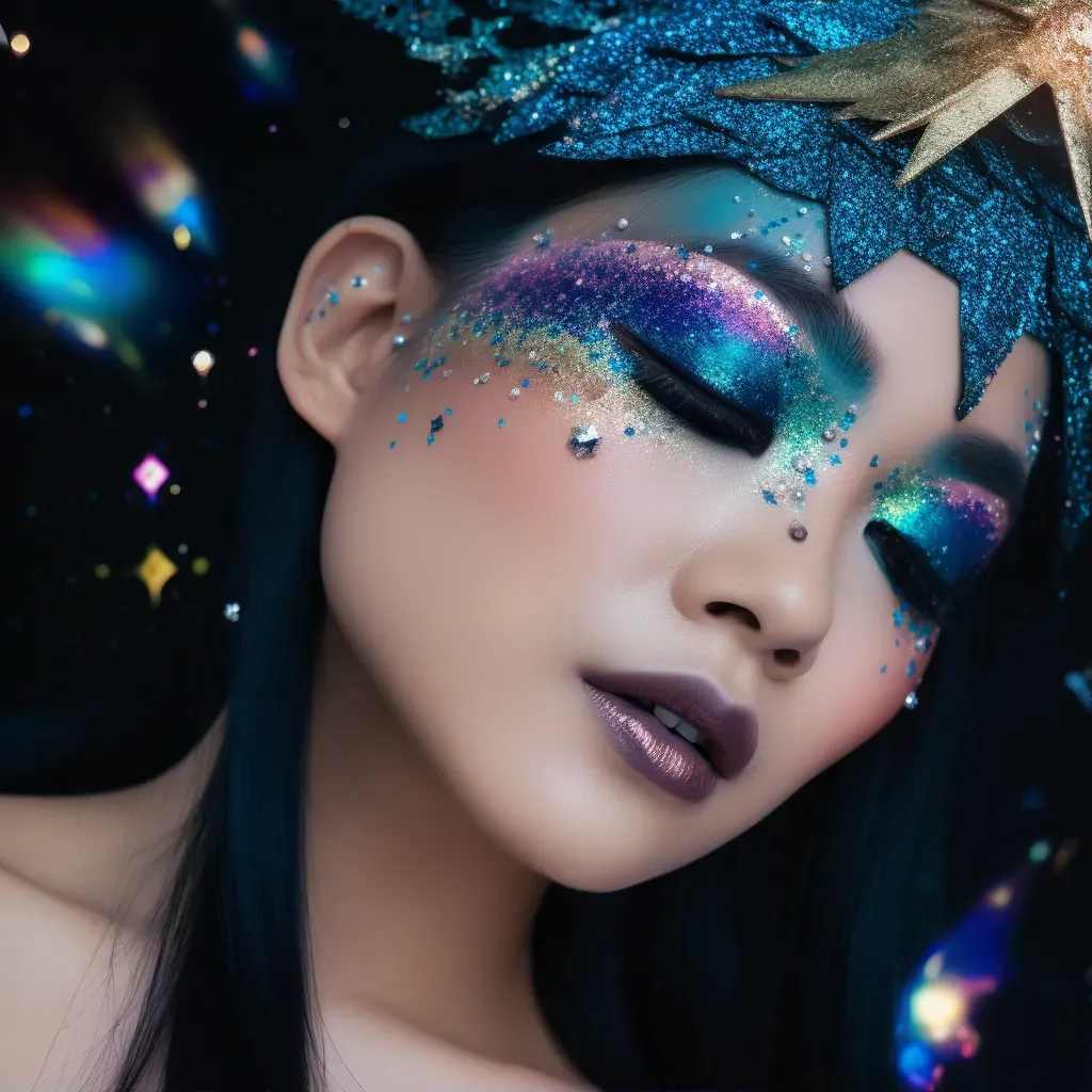 Close-up of celestial-inspired makeup with cosmic shimmer and starry accents - Image 1