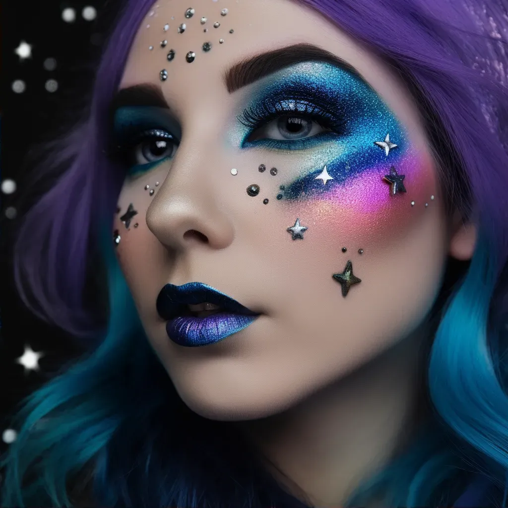 Close-up of celestial-inspired makeup with cosmic shimmer and starry accents - Image 2